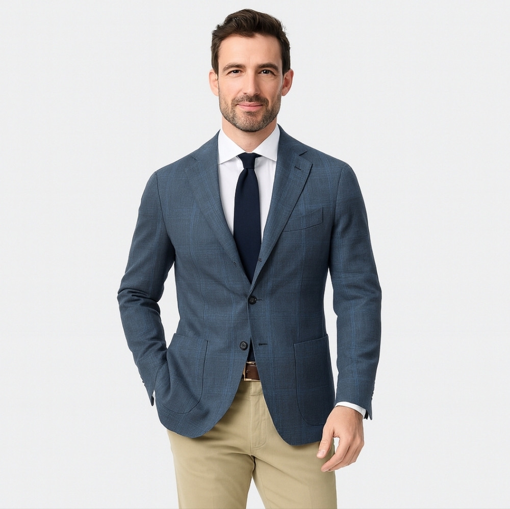 L.B.M. 1911 Luigi Bianchi Mantova Blue‎ Plaid Men’s Sport Coat Wool Size 54 R